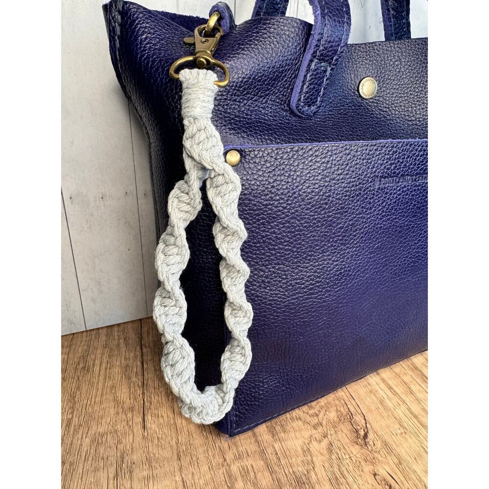 Macrame Flower Keychain Gray Purse Charm FAST SHIP NEW